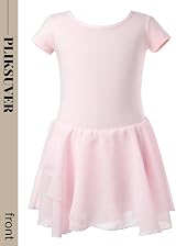 PLIKSUVER Girls Ballet Dress Leotard with Chiffon Skirt Pink Black 5 Sizes view 3