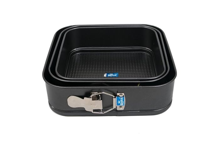 Rolex SpringForm Cake Mould- Square Set of 3 S1-S3,Aluminium,Black