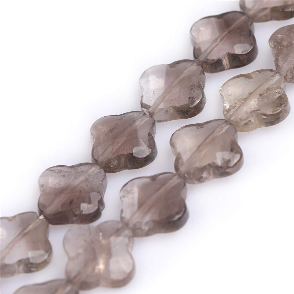 GEM-Inside 30Pcs 12mm Faceted Clover Plant Flower Natural Smoky Quartz Stone Gemstone Semi Precious Charms Beads for Jewelry Making 15" Strand Chakras Beads — image 1