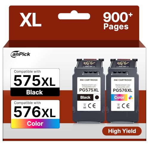 CanPick Printer Cartridges 575 576 Multipack PG 575 XL 576 XL for Canon 575 Black 576 for Canon PIXMA TS3550i TR4755i TR4750i TR4751i TS3551i TS3750i TS3751i TS3752i TR4756 575 Black, 576 Colour)