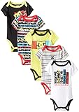 DC Shoes Co Baby-Boys Newborn 5 Pack Bodysuits - Yellow Black Red Group