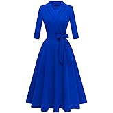 Meetjen Women's Vintage Tea Dress Fall Fit and Flare 3/4 Sleeve Elegant Cocktail Party Formal Church Dresses 2026