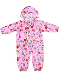 JiAmy Kids Rain Suit Toddler Hooded Rainsuit Poncho Full Body One Piece Coveralls Raincoat for Girls and Boys 1-7 Years, Pink
