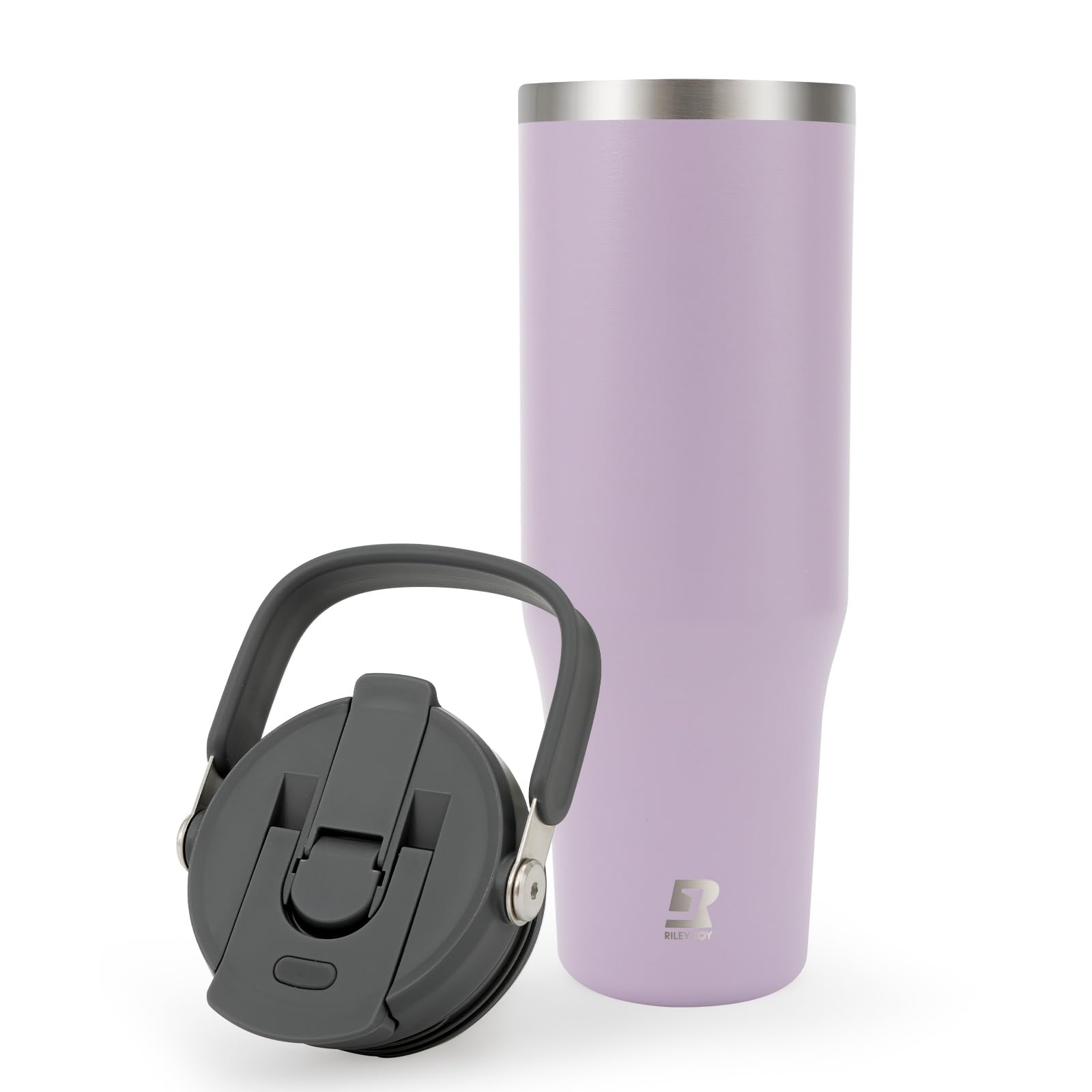 Riley Joy 2.0 Stainless Steel Tumbler 32 oz with Handle and Straw - 100% Leak Proof Insulated Water Bottle - Easy to Carry Travel Mug - Dishwasher Safe - Car Coffee Cup - Purple