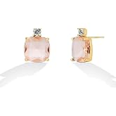 M.DUN Cushion-Cut Crystal Stud Earrings &ndash; 925 Silver Post, Gold-Plated, 9 Colors