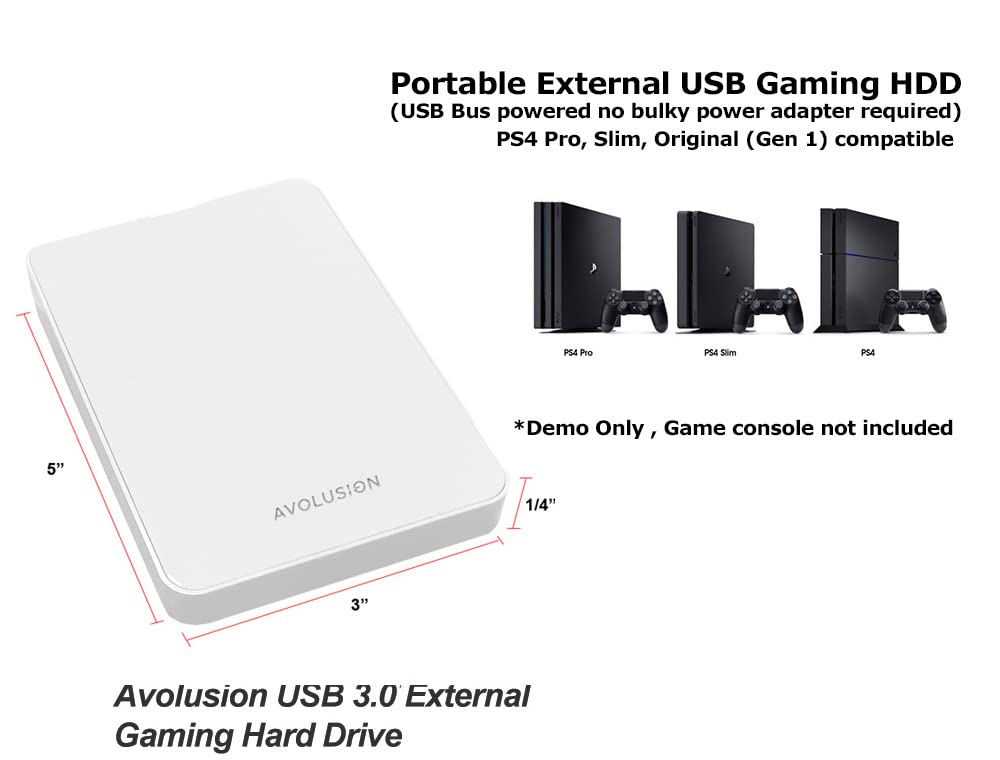 Avolusion HD250U3-Z1-PRO-WH 1TB USB 3.0 Portable External Gaming Hard Drive - White (for PS5 / PS4, Pre-Formatted)