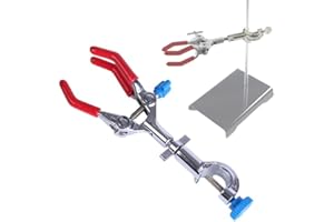 BEMAXY Lab 3 Prong Rubber Finger Clamp - Scientific 360° Swivels Stand Clip for Holding Beaker, Condenser Tube, Test Tube