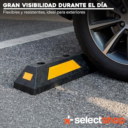 SELECTSHOP Set de 6 Topes Para Estacionamiento de 75 cm Con Reflejante Uso Rudo Vulcanizado Pre-Polímero de poliuretano Garaje Estacionamiento Division Carriles Resistente a Temperaturas
