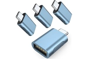 AuviPal 10Gbps USB C to USB 3.1 Adapter (4 Pack), Thunderbolt 4/3 to USB OTG Converter for iPhone 15, MacBook, iPad, iMac and More Type C Devices - Blue