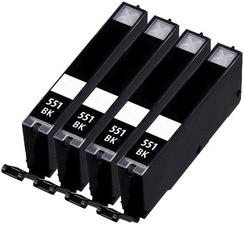 4 Black Compatible Canon CLI-551Bk Printer Ink Cartridge for Canon Pixma iP7250, iP8750, iX6850, MG5450, MG5550, MG5650, MG6350, MG6450, MG6650, MG7150, MG7550, MX725, MX925