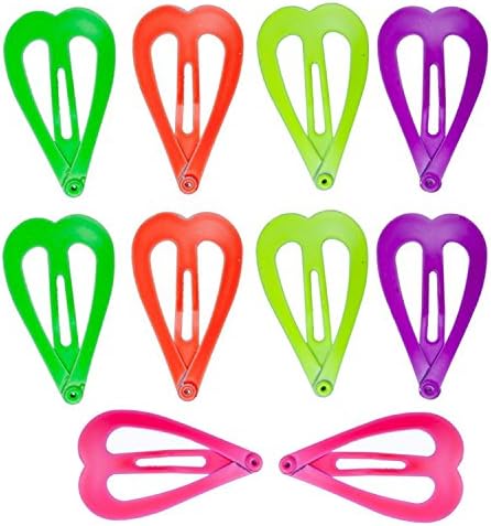 10pcs Set Kit Lot Pack of Neon Colored and Heart Shaped Hair Slides Grips Hairstyling Accessories Iron Hair Snap Clips Hairdos Prongs Sectioning Bendies Sleepies