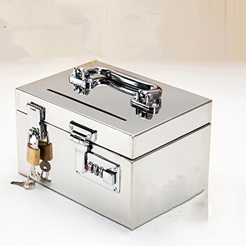 Solid color stainless steel key banknotes piggy bank large over sized children adult metal piggy bank safe box password box piggy bank-A 18x12x11cm(7x5x4inch)