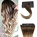Sunny Invisible Hair Extensions Crown Human Hair Ombre Brown Mix Blonde Fish Line Wire One Piece Clip in Real Human Hair Extensions 80g 18Inch