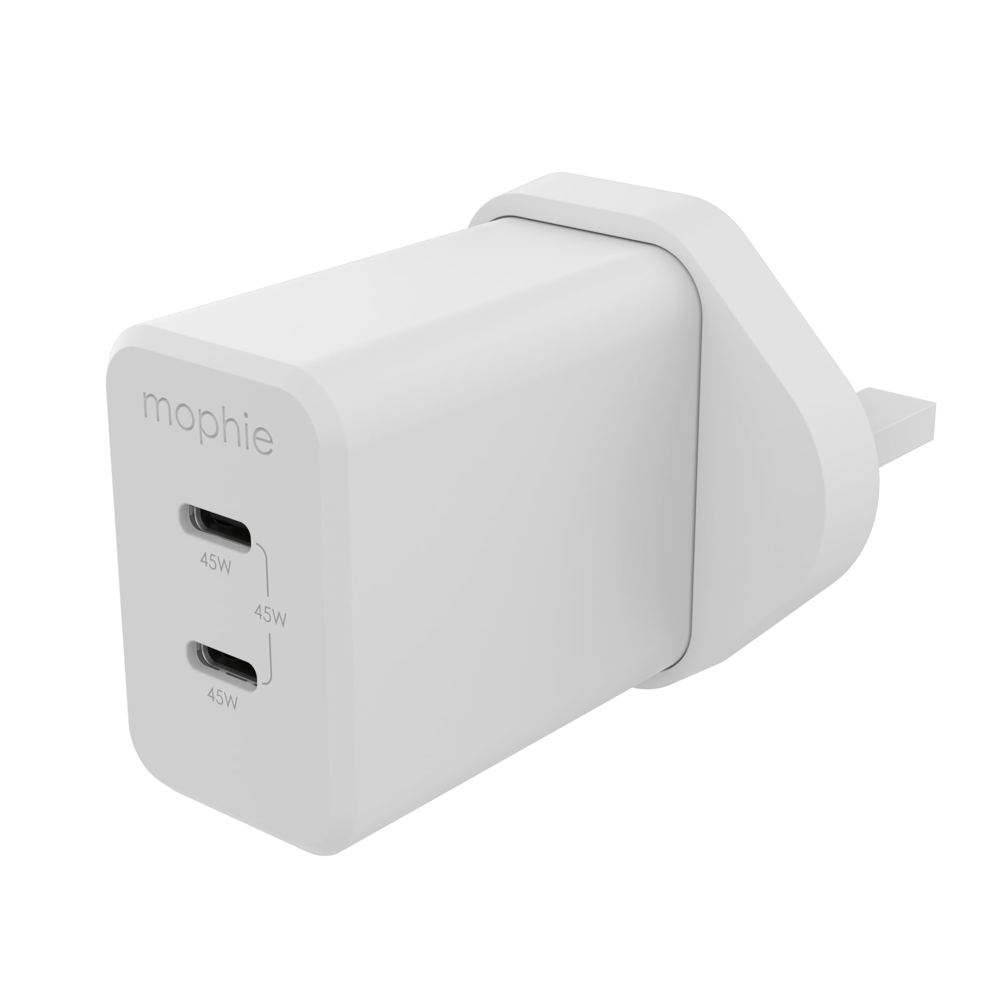 ZAGG mophie Speedport 45W 2-Ports USB-C Fast Charger, UK Wall Adapter for SmartPhones, Tablets, & Laptops - GaN Technology, Ultra-Compact, Charges 2 Devices Simultaneously (White)