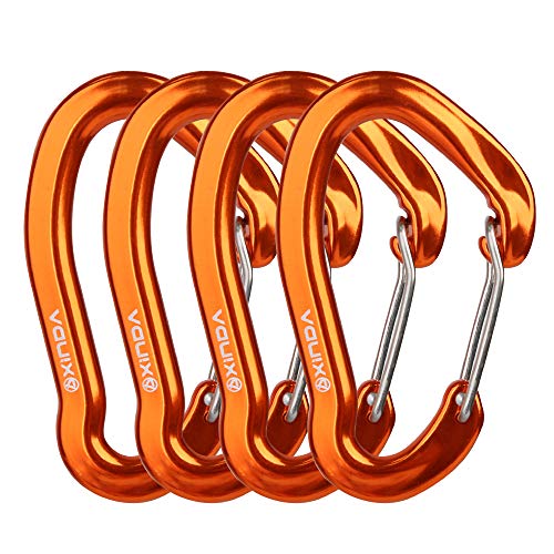 XINDA Small Carabiner Clip Keychains Quickdraws - 16KN Lightweight Mini Wiregate Carabiner Heavy Duty, Outdoor Aluminum Carabiners for Hammocks Climbing Camping Fishing Hiking (4 Orange)