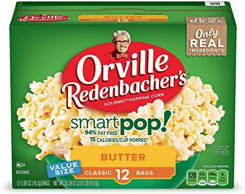 Orville Redenbacher’s Microwave Popcorn SmartPop! Value Size, Butter Flavor, 4g Fiber Per Serving, 2.69 oz., 12-Count