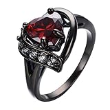 Bamos Women's Red Lab Stone Heart-Shaped Best Friend Black Gold Plated 7MM7MM Promise Womens Rings Size 6-10