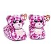 TY Beanie Boos Kids Girls Big Head Glamour Leopard Non Skid Plush Slippers, Pink/Purple, Medium