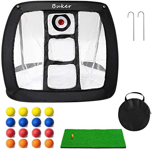 Pop Up Golf Chipping Net with Turf Hitting Mat and 16 Training Balls & 2 Ground Nails | Complete Backyard Golf Set | Indoor/Outdoor Golf Accessories for Accuracy & Swing Practice Pop Up Golf Chipping Net with Turf Hitting Mat and 16 Training Balls & 2 Ground Nails | Complete Backyard Golf Set | Indoor/Outdoor Golf Accessories for Accuracy & Swing Practice