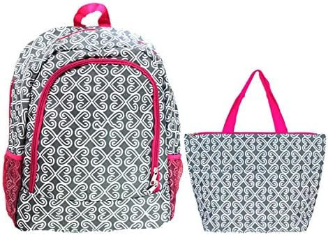 Multi Color Chevron Backpack and Lunch Tote Set (Gray Geo PK Trim)