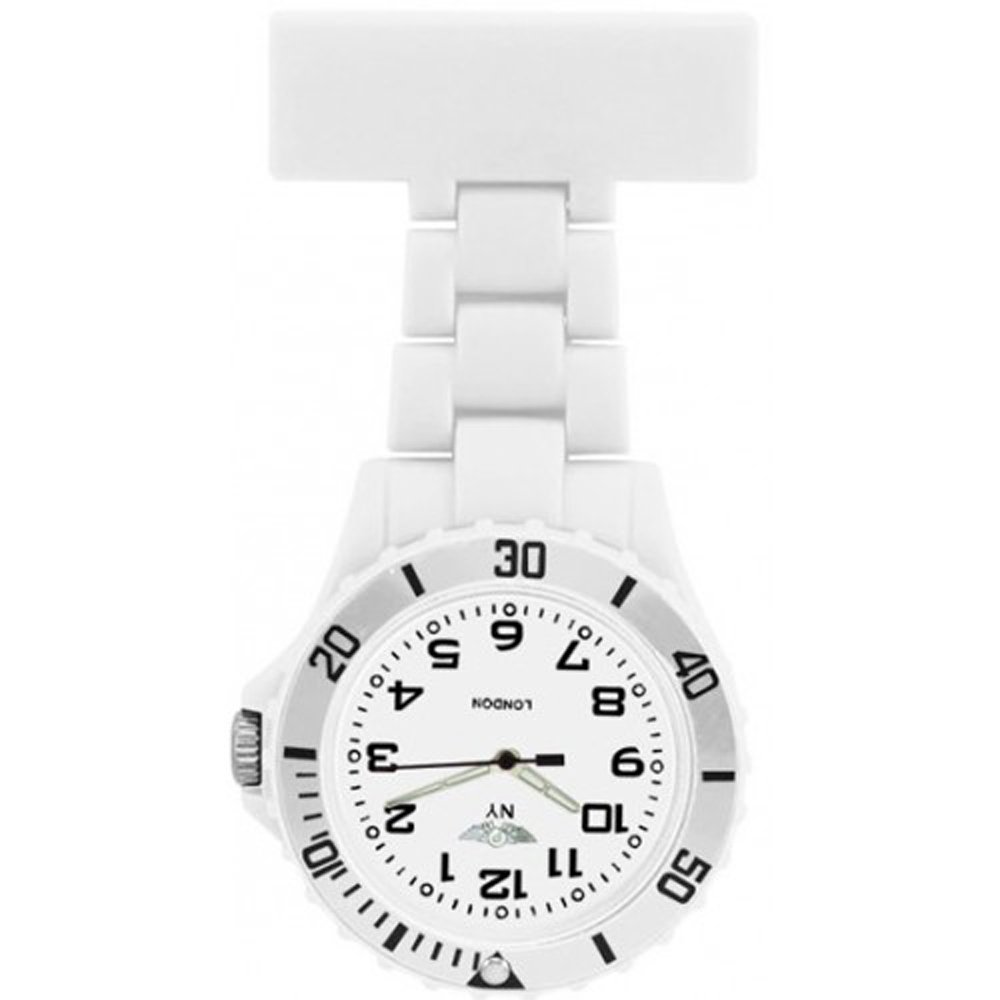 Prince London NY New York rubberised plastic nurses fob watch with pin - White