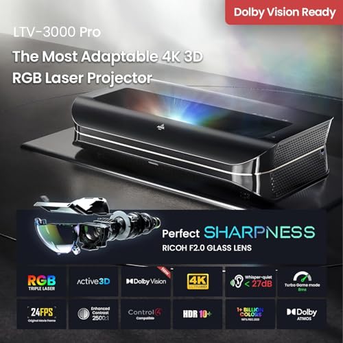 AWOL VISION LTV-3000 Pro 4K 3D RGB Ultra-Short-Throw Projectors, with Dolby Vision & Atmos, HDR10+, 150" UST Laser TV Projector, Home Cinema Laser Projector (includes Fire TV Stick 4K Max)