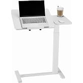 VEVOR Overbed Table, 27.6" W x 15.7" D Mobile Bed Side Table with Tilt Desktop and Hidden Wheels, Height &amp; Angle Adjustable Rolling Laptop Desk with Cup Holder, Over Bed Desk for Home, Office, Study