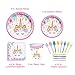 Unicorn Party Supplies Set with BONUS Pink and Gold Unicorn Headband and Birthday Sash | Decorations and Tableware | Disposable for Easy Cleanup | Serves 16 | by Pippin Products