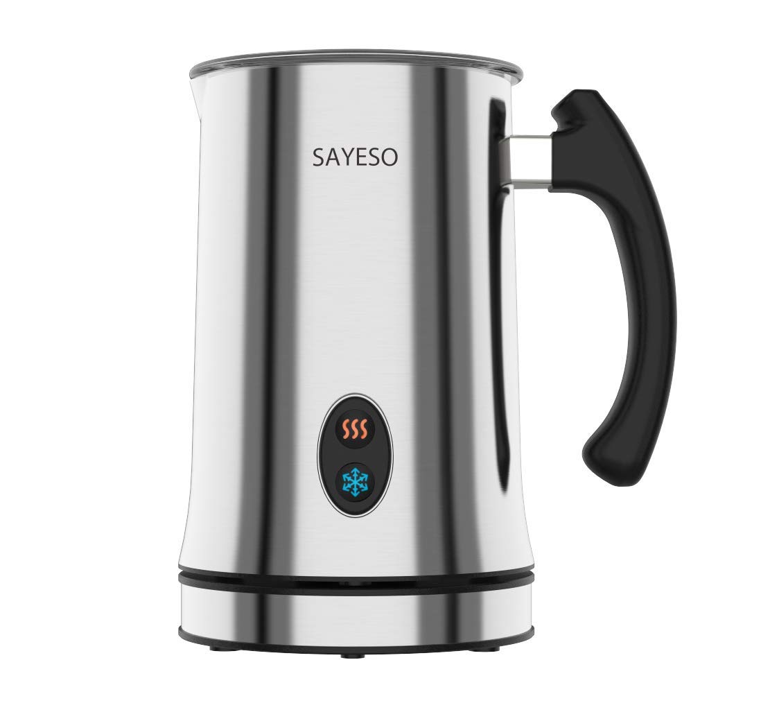 Milk Frother, SAYESO Electric Milk Frother and Warmer with Hot Cold Functionality, Stainless Steel Foam Maker, Automatic Shut-Off Milk Steamer for Coffee, Latte, Cappuccino and Macchiato (Silver)