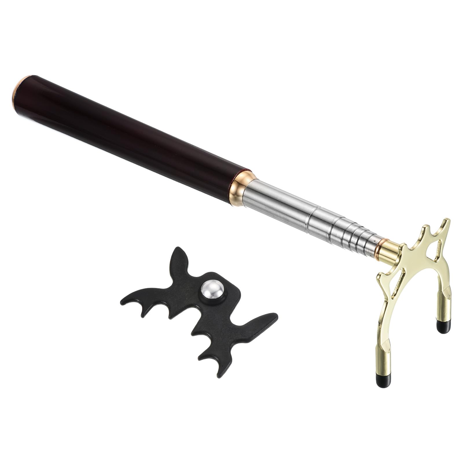 PATIKIL Retractable Billiards Cue Stick Bridge, Wooden Pool Cue Accessory with Removable Metal High Bridge Head for Pool Table Competition, Gold/Black