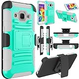 Galaxy Core Prime Case, EC™ Galaxy Prevail LTE Case, Hybrid Armor Dual Layer Full Body Protective Holster Case with Kickstand + Belt Swivel Clip for Samsung Galaxy Core Prime (A Turquoise+Grey)