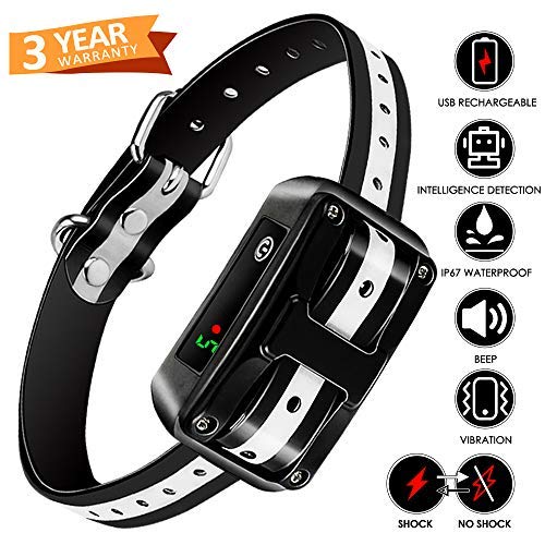 Dog Bark Collar for Large Small Medium Dogs Rechargeable-Anti Bark Collar-No Bark Collar with Sound Warning Vibration Electric Stimulation No Harm Shock Smart Detection Anti Bark Device (Black)