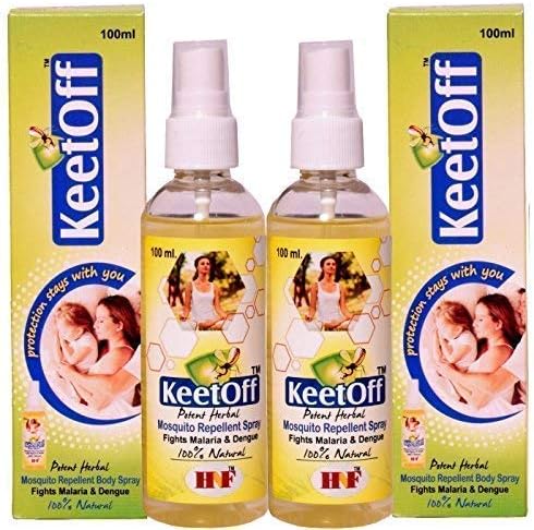 KeetOff - Herbal and Natural Mosquito, Bugs and Insect Repellent Body Mist with soothing effects on Wasp Bites and Insect Bites (4x100ml) Pack of 4 Ayurvedic Spray for KIDS & BABIES (DEET & Aerosol Free)