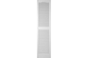 EKENA MILLWORK 14 1/2"W x 53"H Lifetime Vinyl, TailorMade Cathedral Top Center Mullion, Open Louver Shutters, w/Shutter-Loks (Per Pair), White