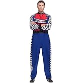 EraSpooky Men's Race Car Driver Costume Adult Halloween Finish Line Racer Outfits