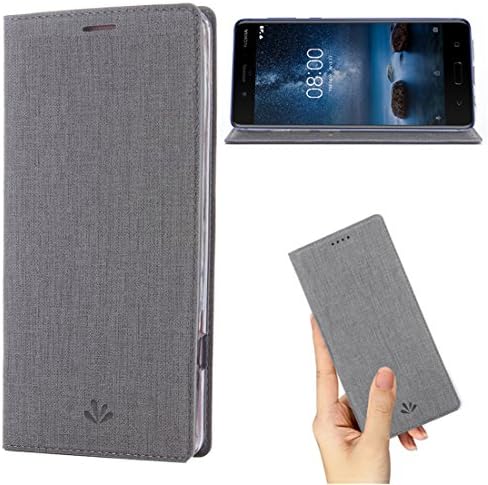 Nokia 6 2018 Case,Nokia 6.1 Case,Premium Leather Wallet Flip Case Stand Kickstand Card Slot Magnetic Full Body Protective Cover Clear TPU Bumper Thin Cover for Nokia 6 2018 (Gray)