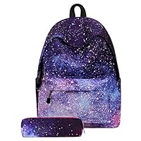 MeetUs Unisex Galaxy Printed Canvas School Backpack Laptop Bag Starry Sky Sports Traveling Daypack Student Shoulder Bag Adjustable Shoulder Strap,Come with Pencil Case