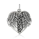 WithLoveSilver 925 Sterling Silver Feather Angel Wing Heart Love Charms Locket Pendant