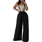 ECHOINE Women's Casual Sleeveless Jumpsuit Overalls Adjustable Strap Baggy Wide Leg Pants with Pockets