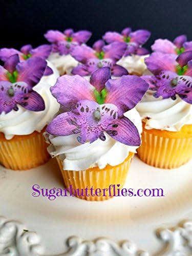 Sugar Butterflies Edible Wafer Violet Orchid flower,Cake/Cupcake Toppers, Set of 12