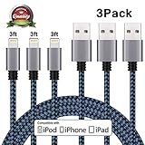 iPhone Charger Atill Lightning Cable 3Pack 3ft Nylon Braided USB Charging Cable Cord Compatible with iPhone X/8/8 Plus/7/7 Plus/6/6s Plus/SE/5/5s/5c, iPad, iPod and More (Blue)