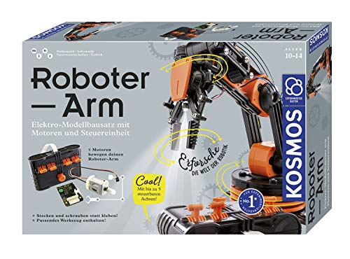 KOSMOS 620028 Roboter-Arm, Modellbausatz für deinen elektrischen Roboterarm, mit 5 Motoren und Steuereinheit, Einführung in die Welt der Robotik, Experimentierkasten