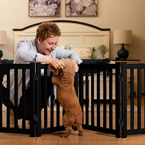 LZRS Oak Wood Freestanding Pet Gate,Wooden Dog Gates for Doorways