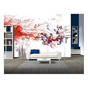 Red and Blue Color Ink Paint Abstract Pattern in Water Liquid - Removable Wall Mural | Self-Adhesive Large Wallpaper - 66x96 inches