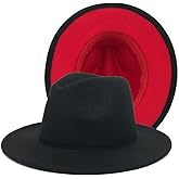UPSTORE Wide Brim Fedora Hat for Men Women Classic Black Red Panama Hat Two Tone Jazz Hat
