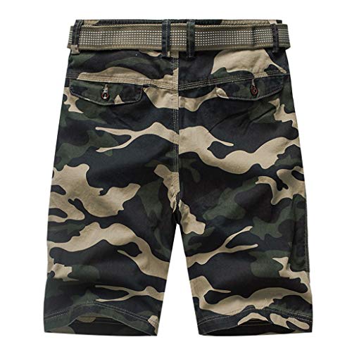 YKARITIANNA Men's Fashion Dungarees Casual Cotton Multi-Pocket Outdoors Work Trouser Cargo Short Pants Army Green - Thumbnail 2