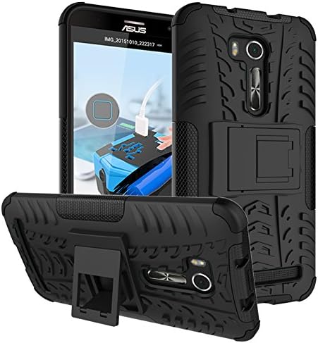 TARKAN Hard Armor Hybrid Bumper Flip Stand Rugged Back Case Cover for Asus Zenfone Go 5.5 inch ZB551KL [Black]