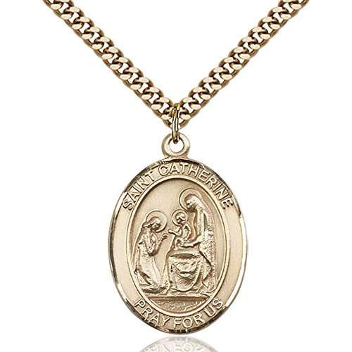 Gold Filled St. Catherine of Siena Pendant 1 x 3/4 inches with Heavy Curb Chain