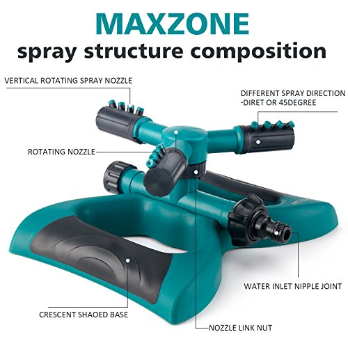 MAXZONE Garden Sprinkler - Automatic 360 Rotating Adjustable Lawn Sprinkler with a Large Area of Coverage/Leak Free Durable 3 Arm Sprayers, Gardening Watering System