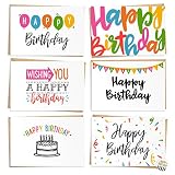 120 Pack Happy Birthday Cards - Bulk Set Includes 6 Designs, Craft Paper Envelopes and Labels Included, 4 x 6 Inches